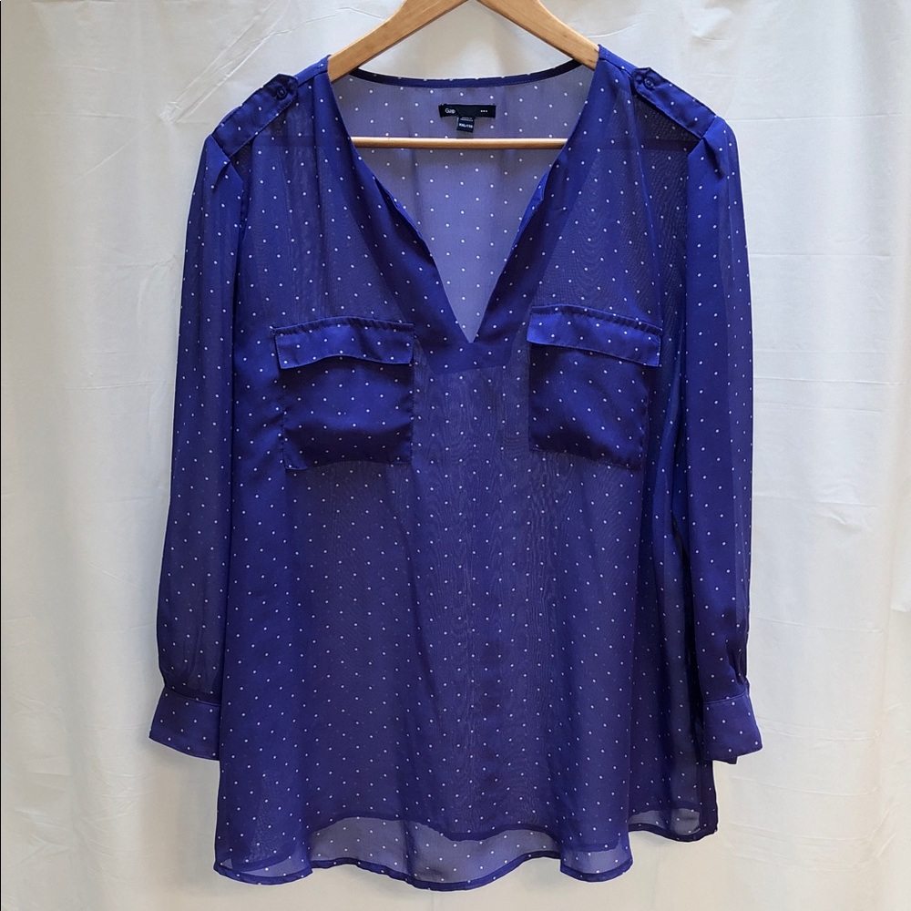 GAP Violet-Blue Polka Dot V-Neck Blouse